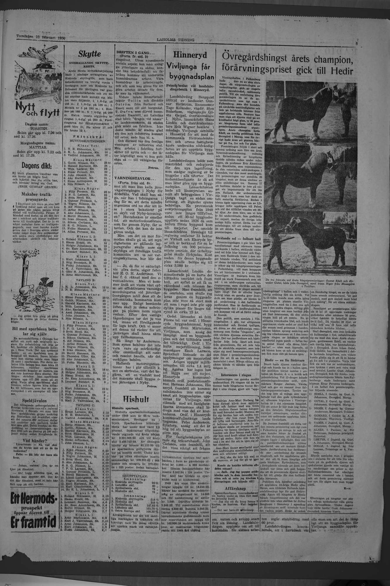 Laholms Tidning Torsdag 23 februari 1950, sida 5