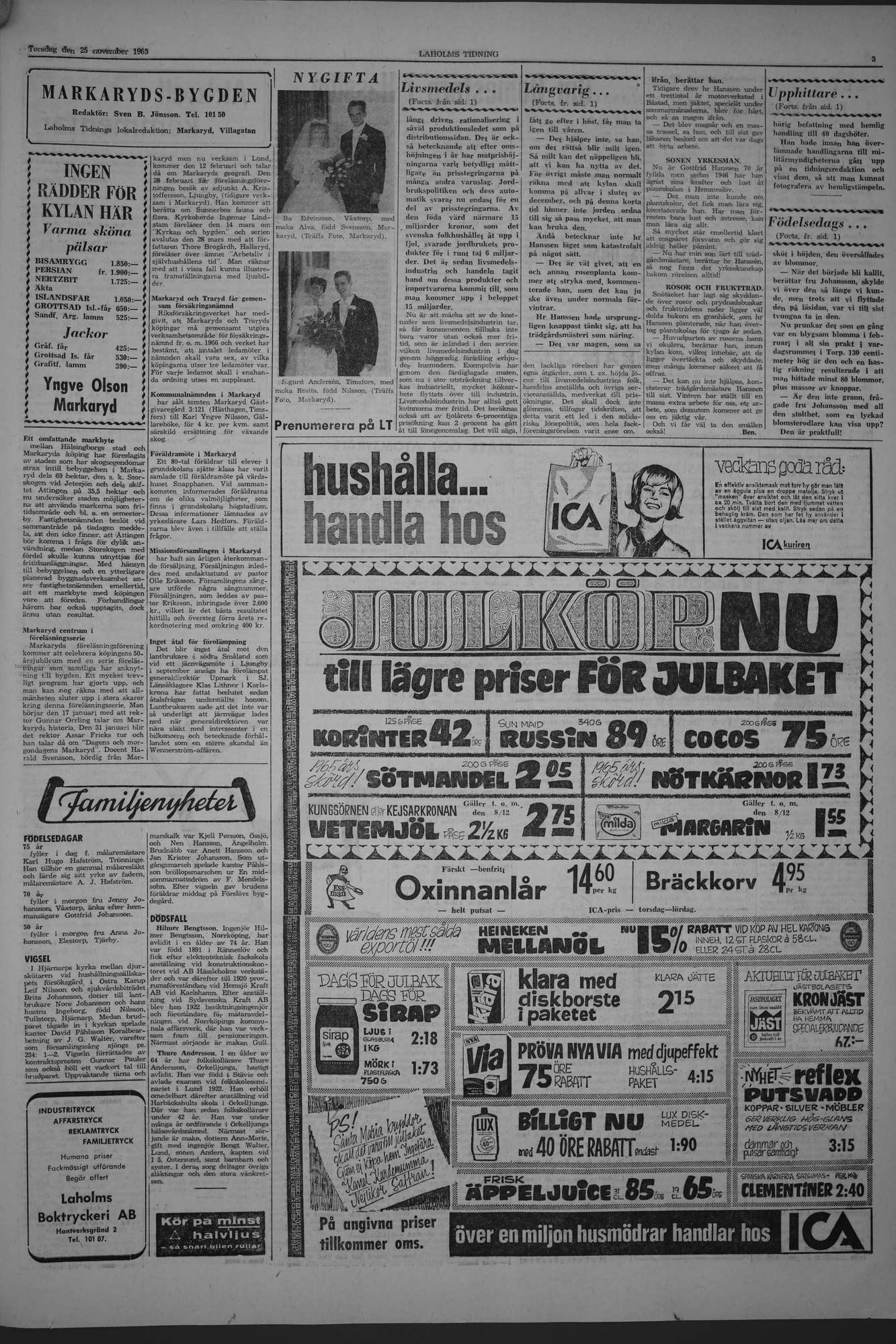 Laholms Tidning Torsdag 25 november 1965, sida 3