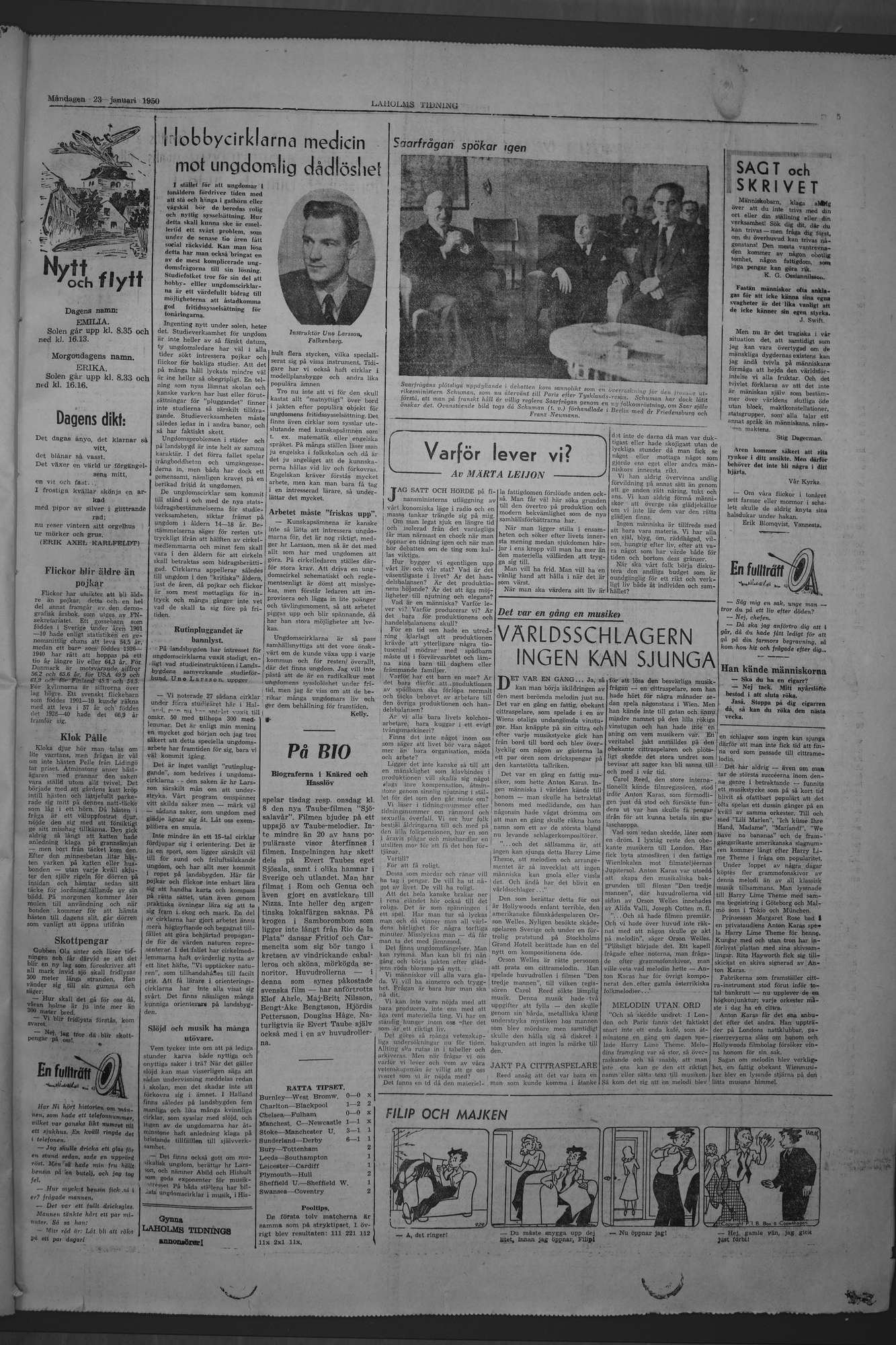 Laholms Tidning Måndag 23 januari 1950, sida 5