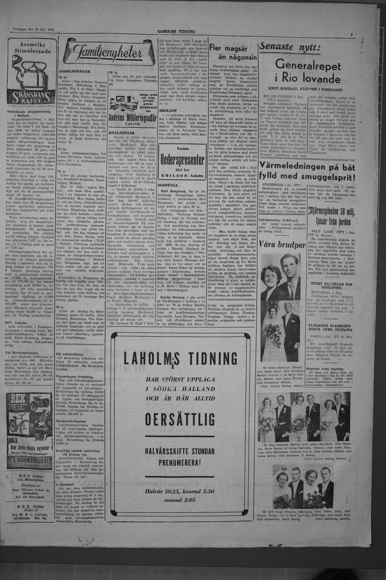 Laholms Tidning Fredag 23 juni 1950, sida 3