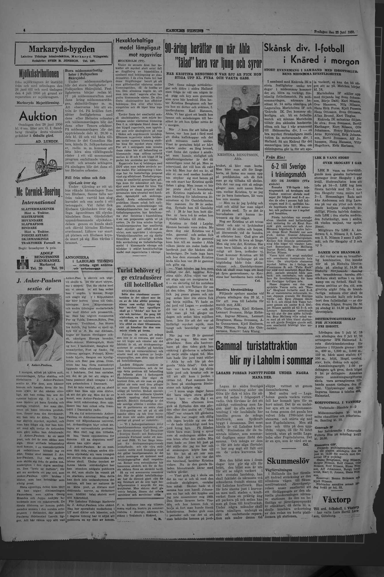 Laholms Tidning Fredag 23 juni 1950, sida 4