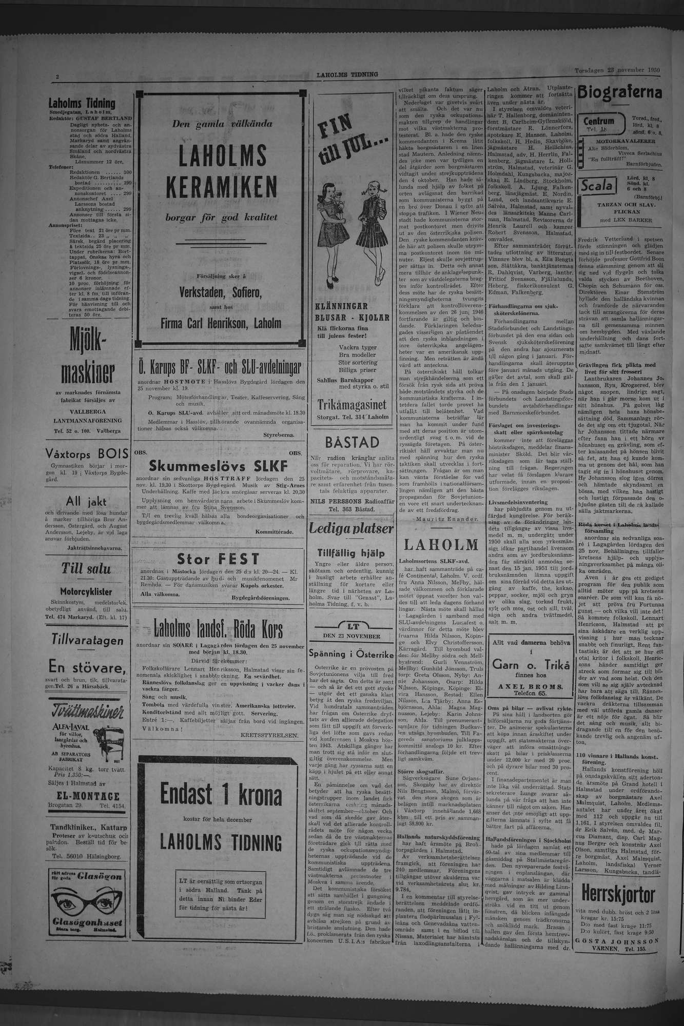 Laholms Tidning Torsdag 23 november 1950, sida 2