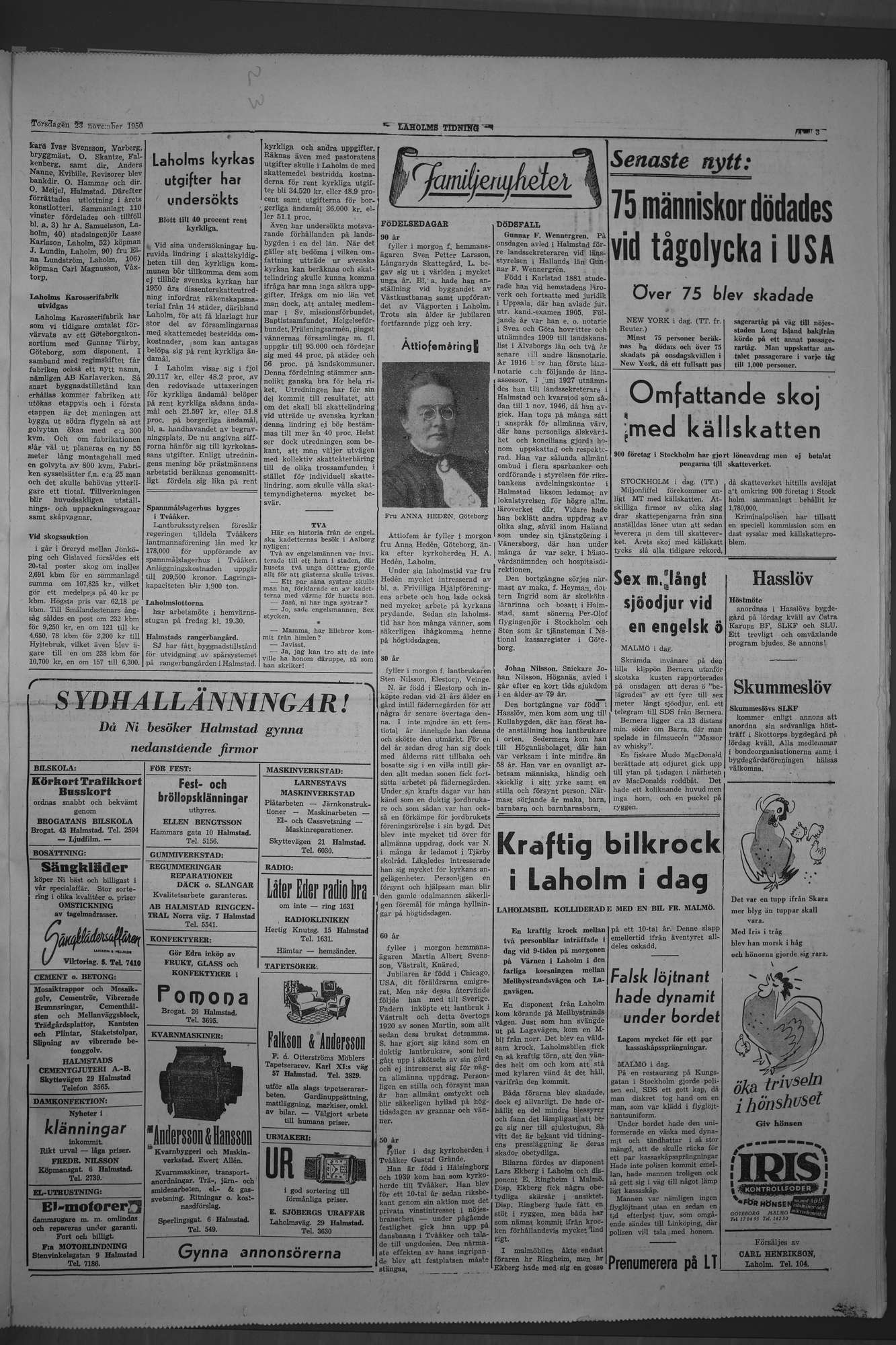 Laholms Tidning Torsdag 23 november 1950, sida 3