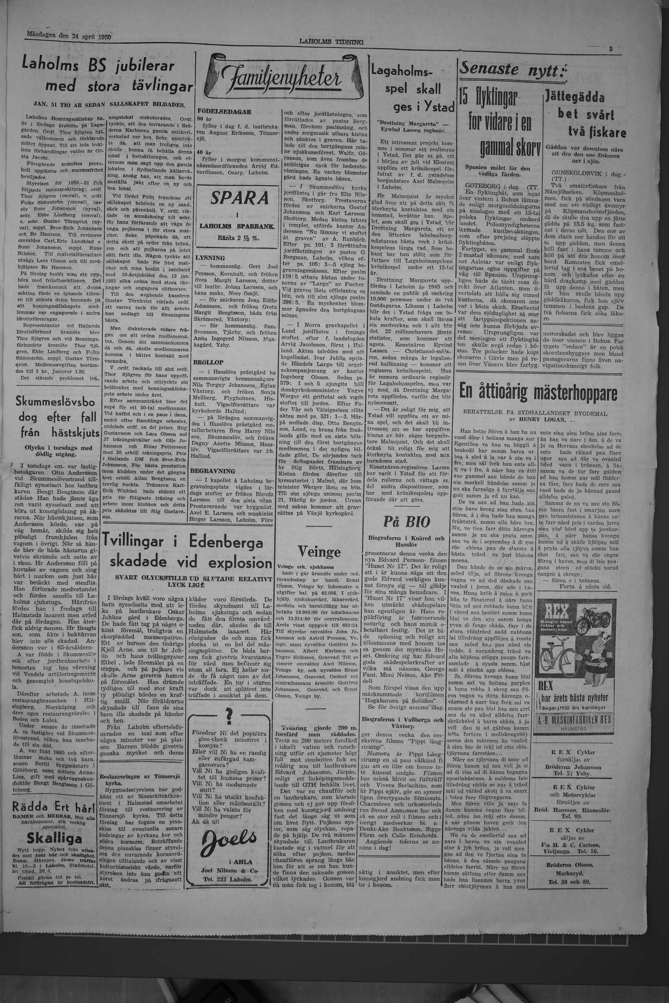 Laholms Tidning Måndag 24 april 1950, sida 3