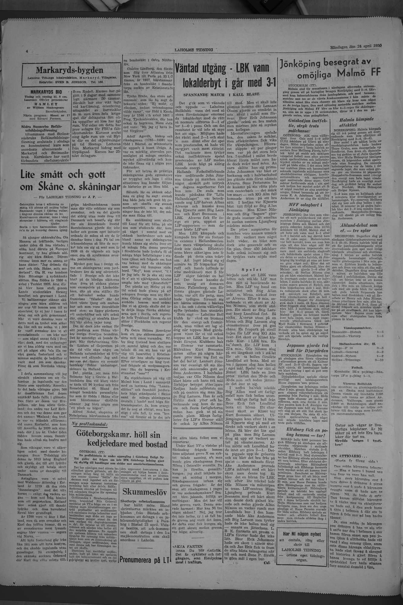 Laholms Tidning Måndag 24 april 1950, sida 4