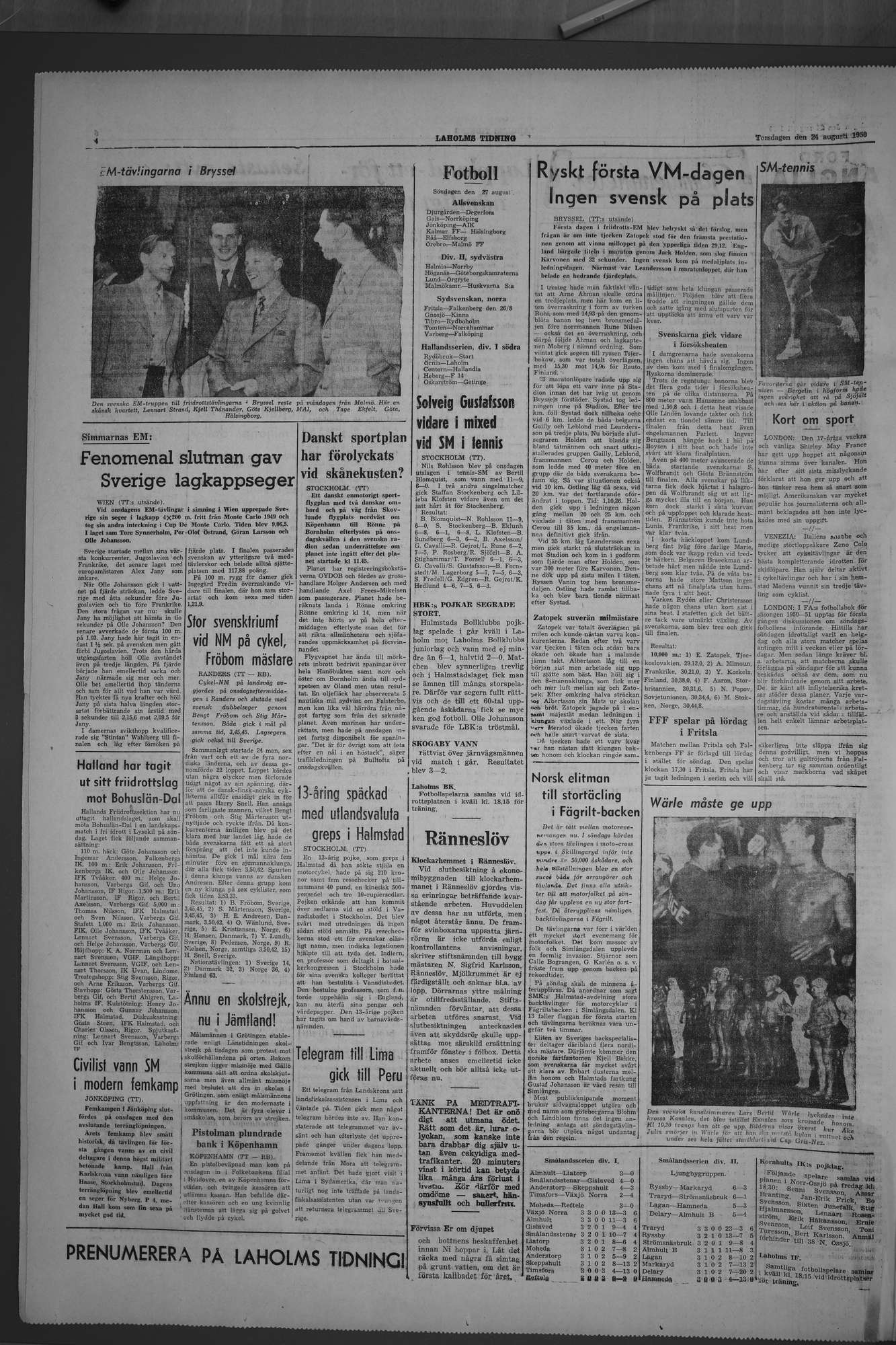 Laholms Tidning Torsdag 24 augusti 1950, sida 4