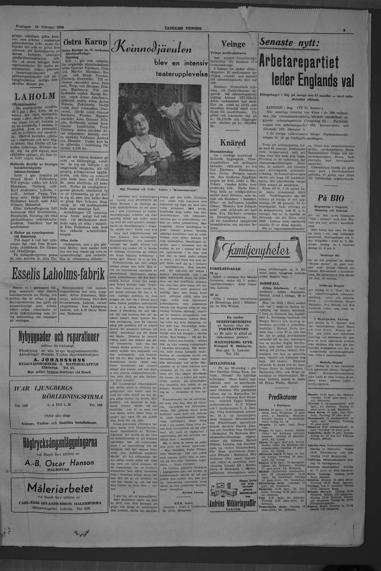 Laholms Tidning Fredag 24 februari 1950, sida 3