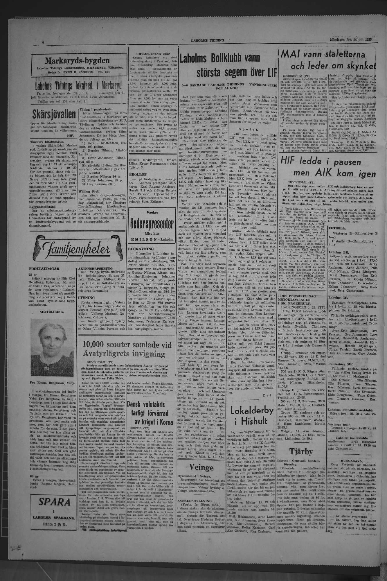 Laholms Tidning Måndag 24 juli 1950, sida 4