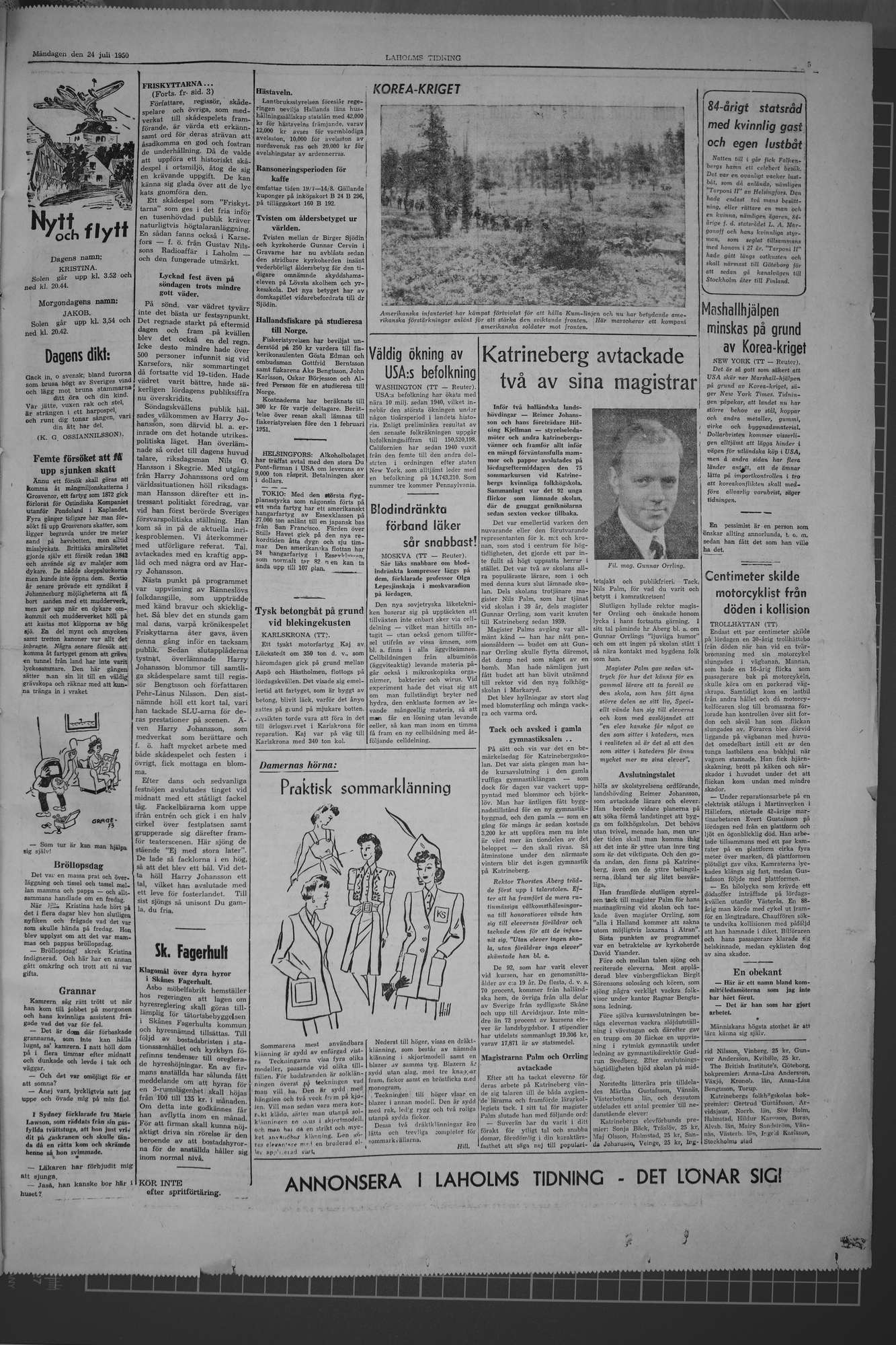 Laholms Tidning Måndag 24 juli 1950, sida 5