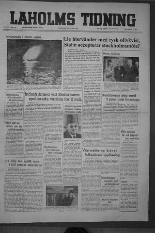 Förstasidan, Onsdag 24 maj 1950