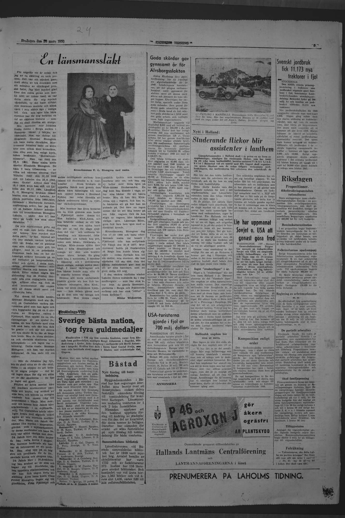Laholms Tidning Fredag 24 mars 1950, sida 5