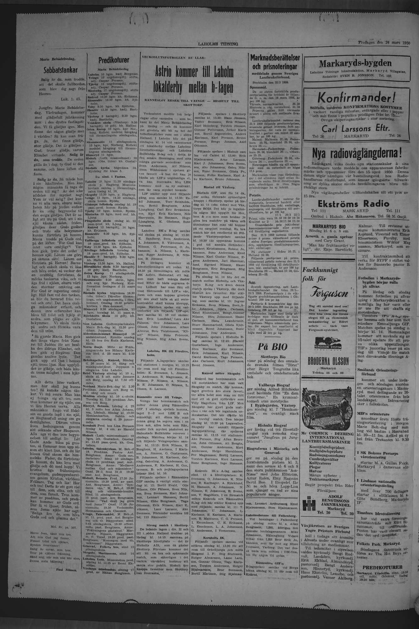 Laholms Tidning Fredag 24 mars 1950, sida 6