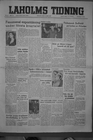 Förstasidan, Tisdag 25 april 1950