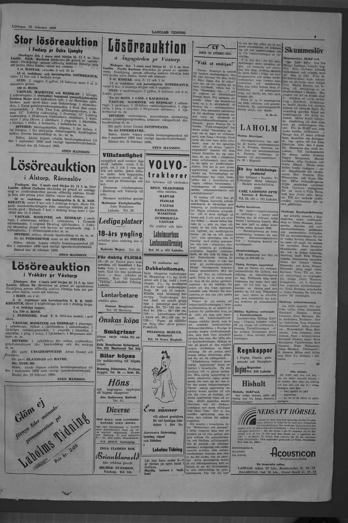 Laholms Tidning Lördag 25 februari 1950, sida 3