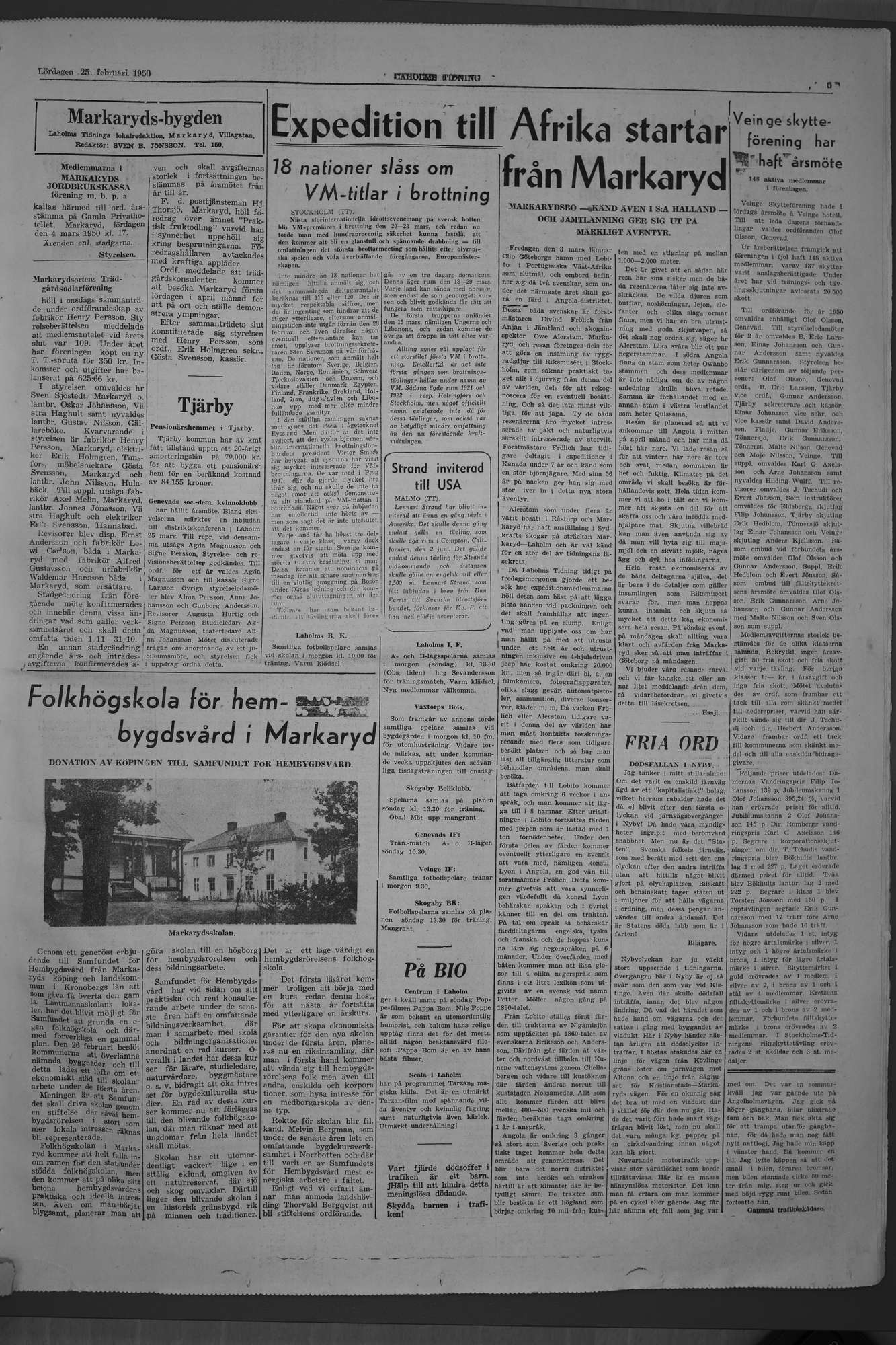 Laholms Tidning Lördag 25 februari 1950, sida 5