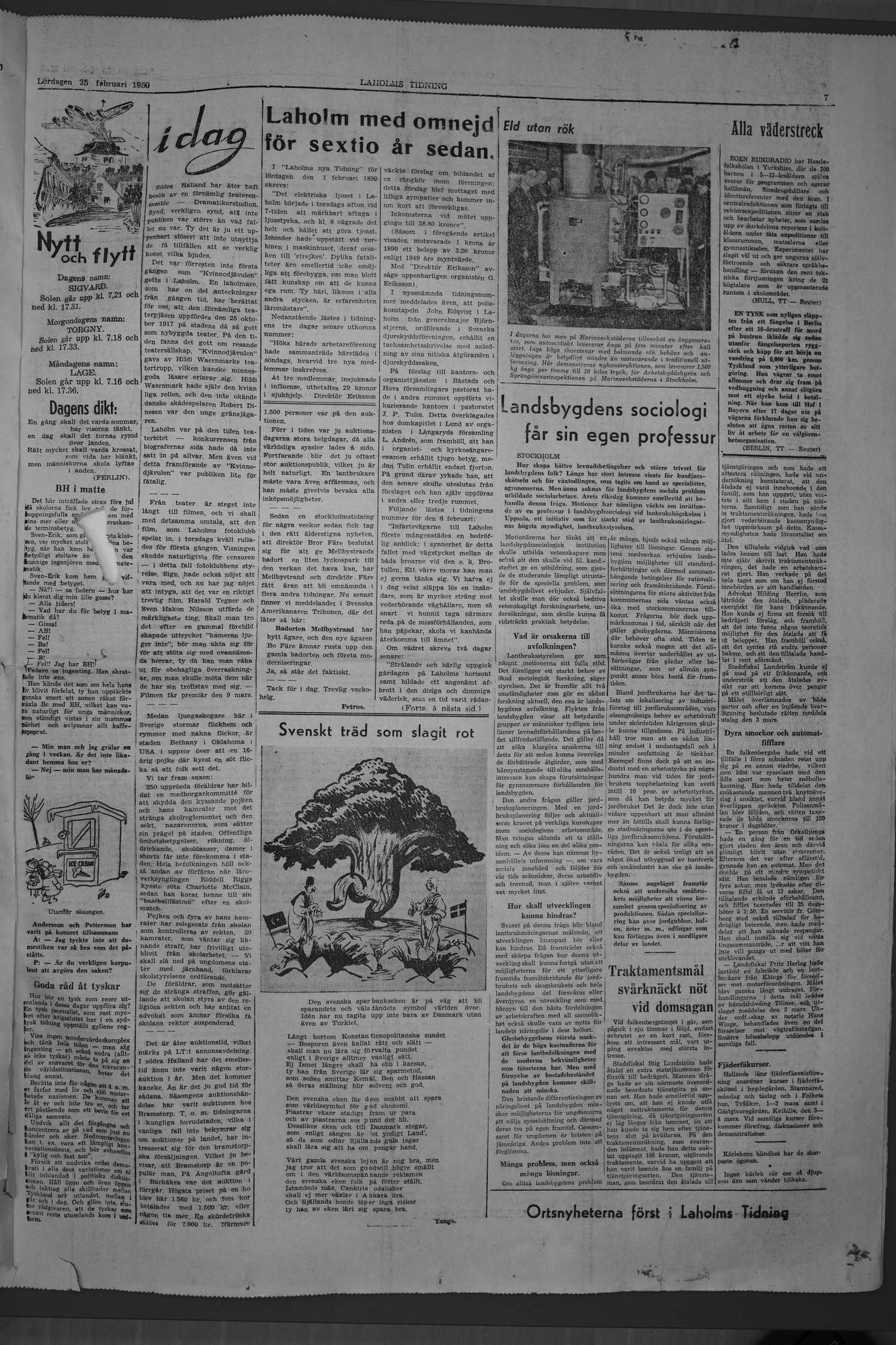 Laholms Tidning Lördag 25 februari 1950, sida 7