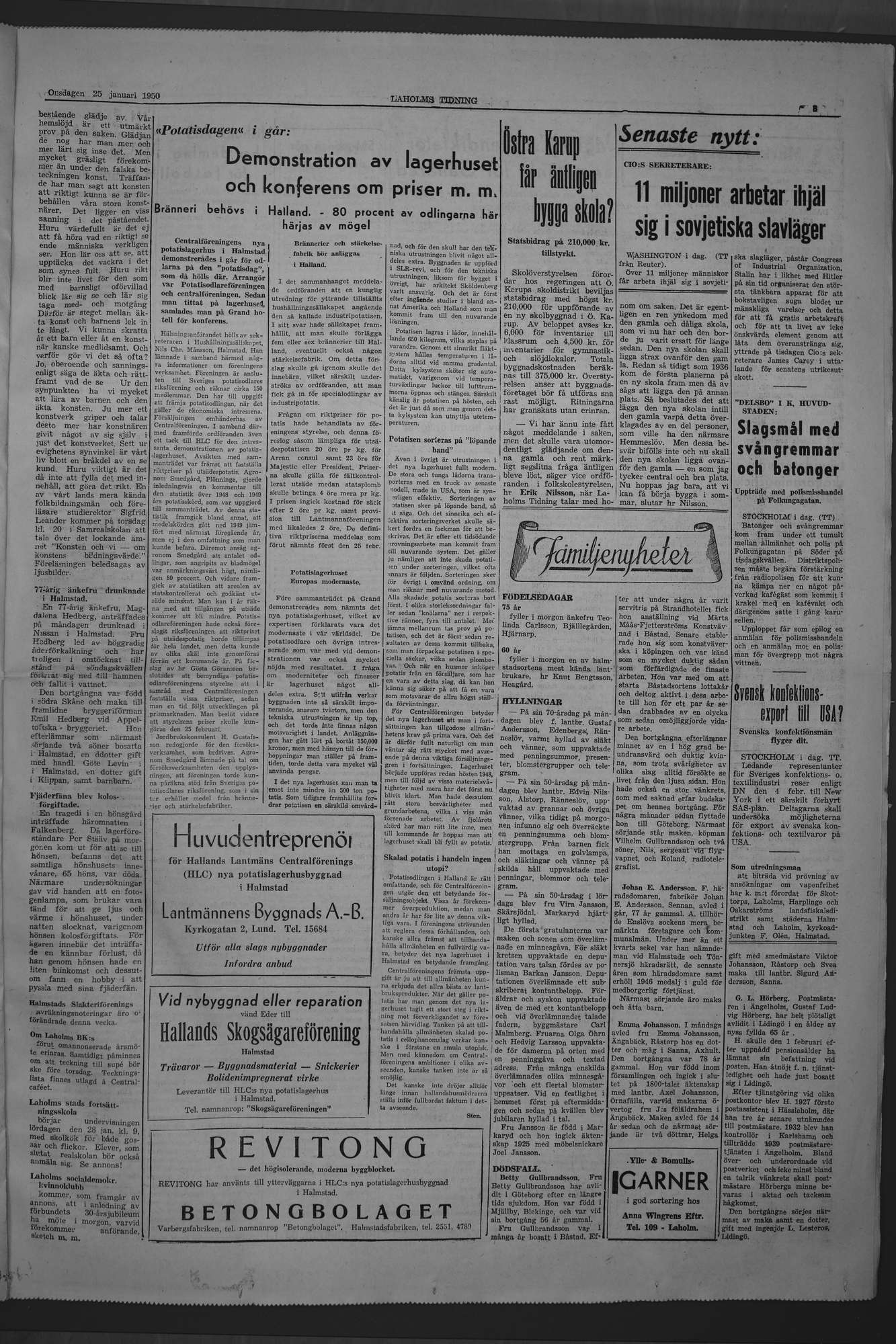 Laholms Tidning Onsdag 25 januari 1950, sida 3