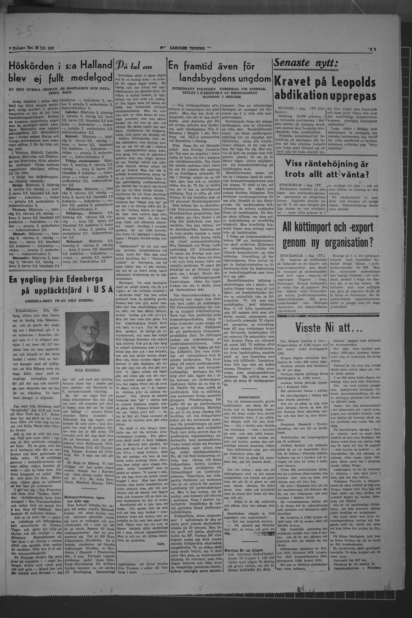 Laholms Tidning Tisdag 25 juli 1950, sida 3