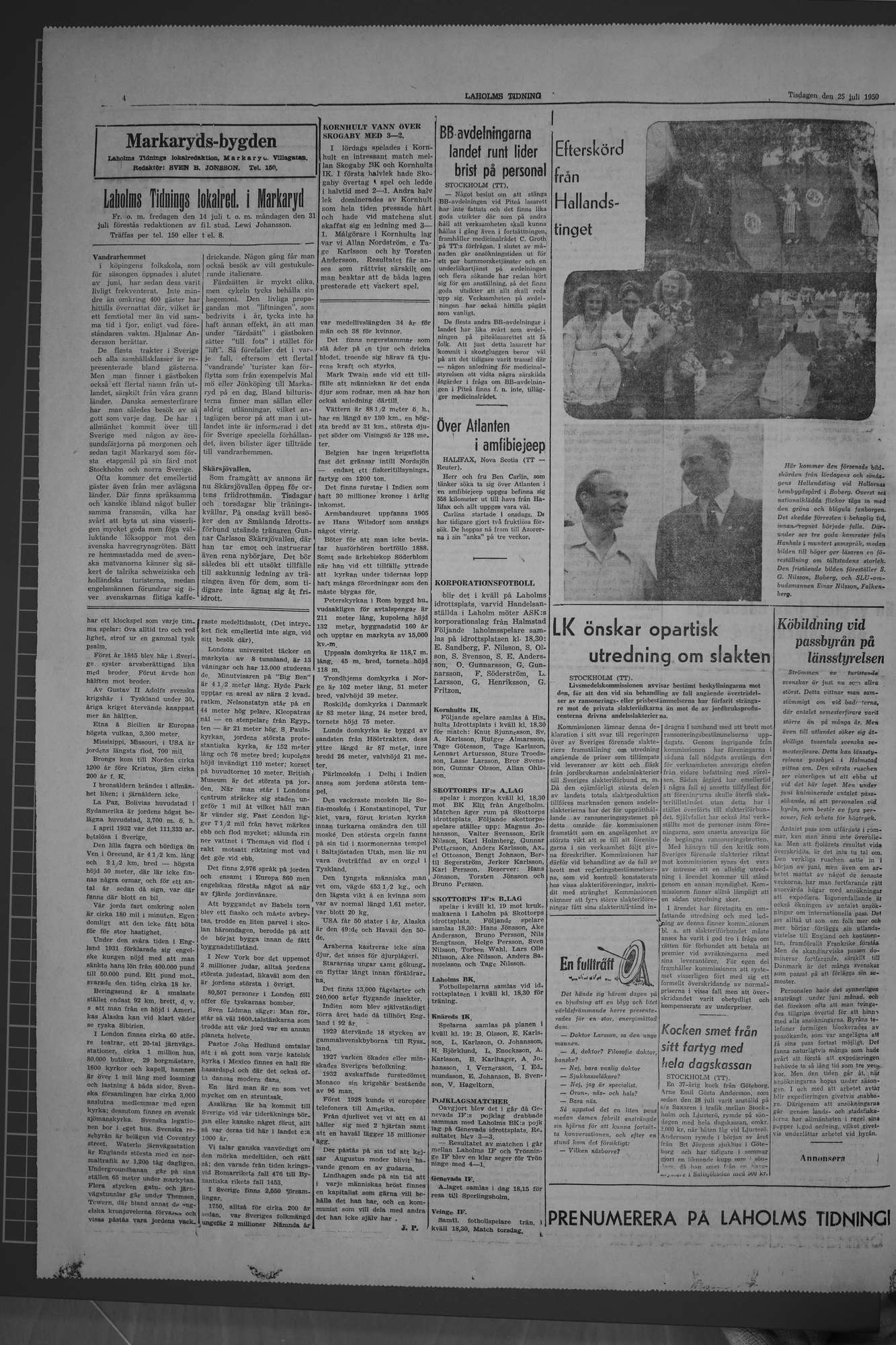 Laholms Tidning Tisdag 25 juli 1950, sida 4