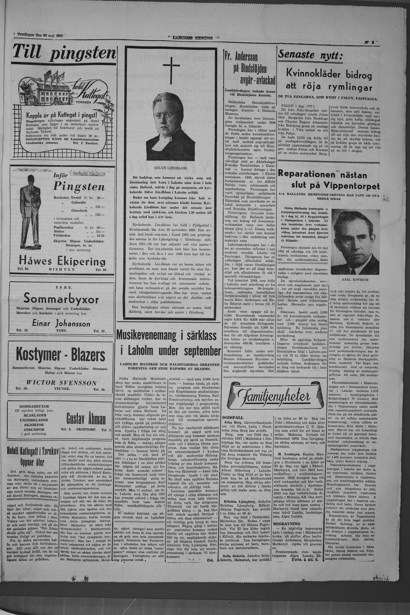 Laholms Tidning Torsdag 25 maj 1950, sida 3