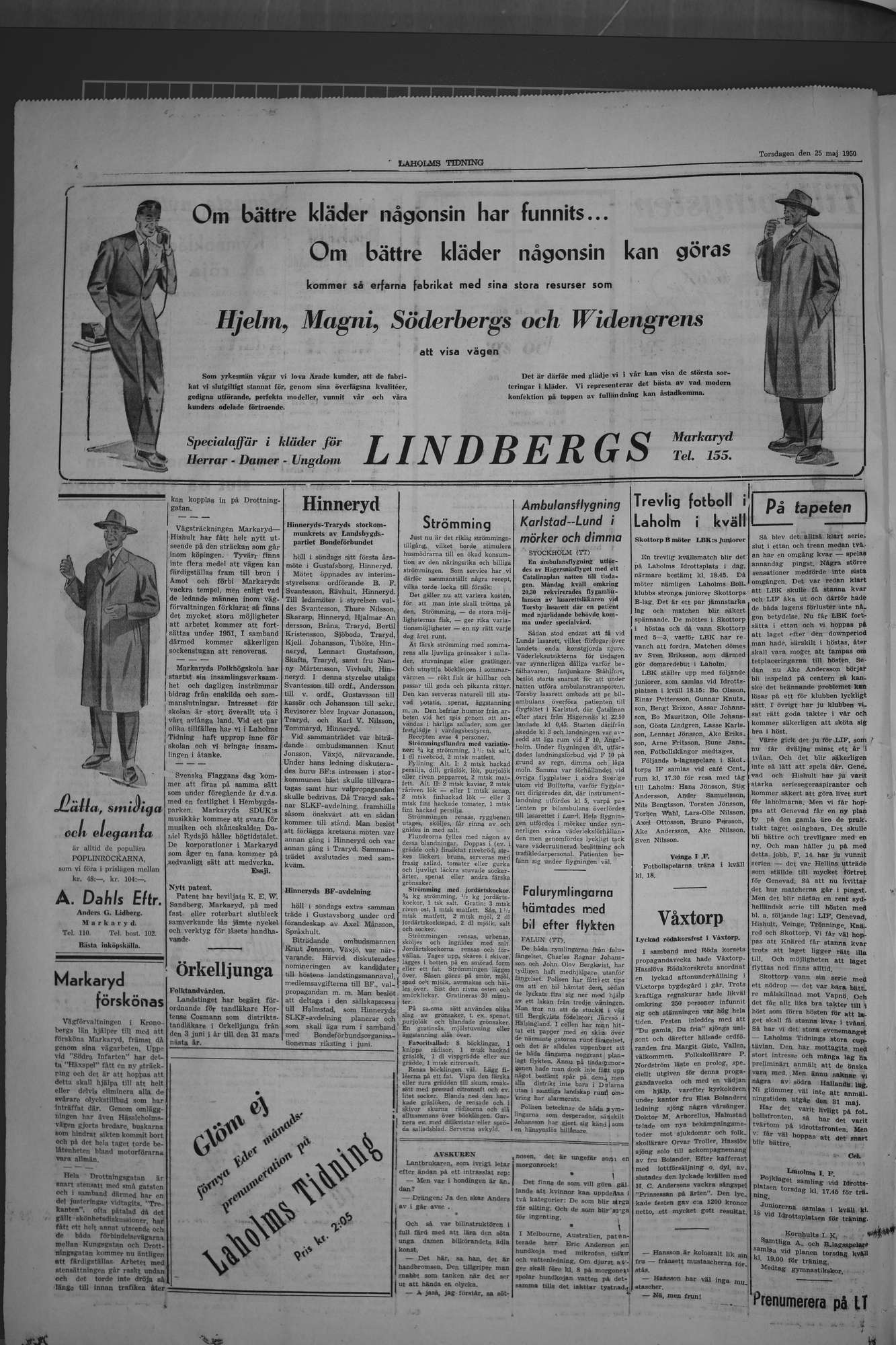 Laholms Tidning Torsdag 25 maj 1950, sida 4