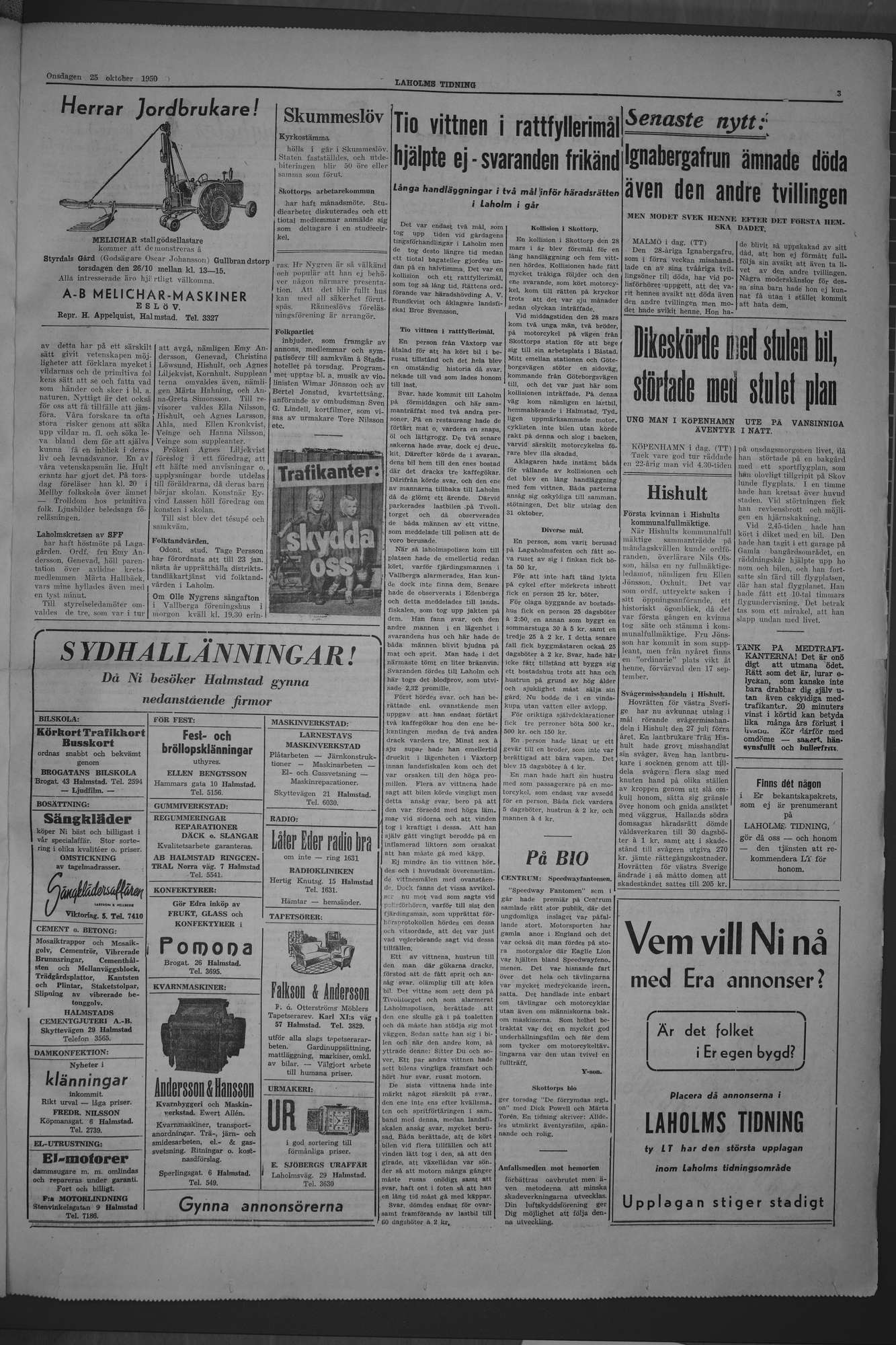 Laholms Tidning Onsdag 25 oktober 1950, sida 3
