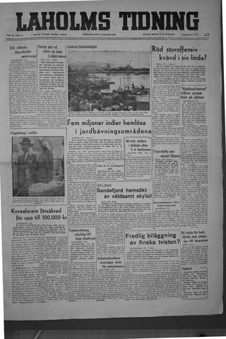 Förstasidan, Fredag 25 augusti 1950