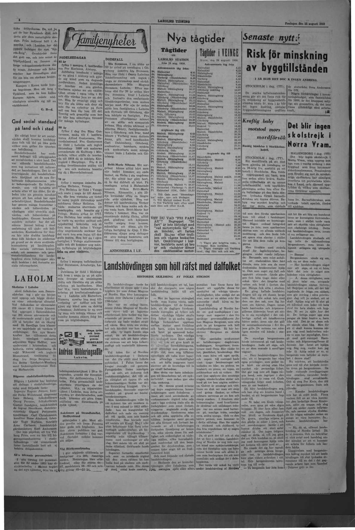 Laholms Tidning Fredag 25 augusti 1950, sida 3