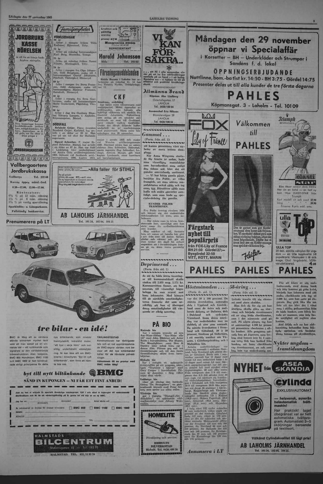 Laholms Tidning Lördag 27 november 1965, sida 3