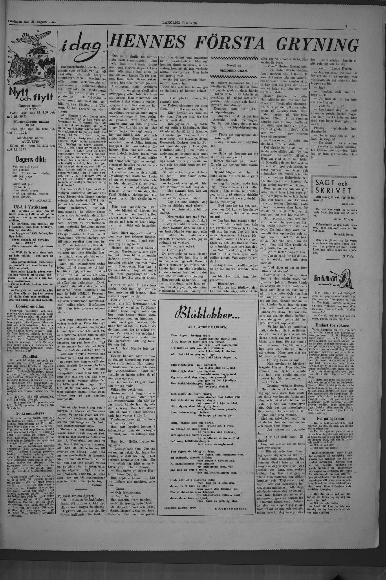 Laholms Tidning Lördag 26 augusti 1950, sida 7