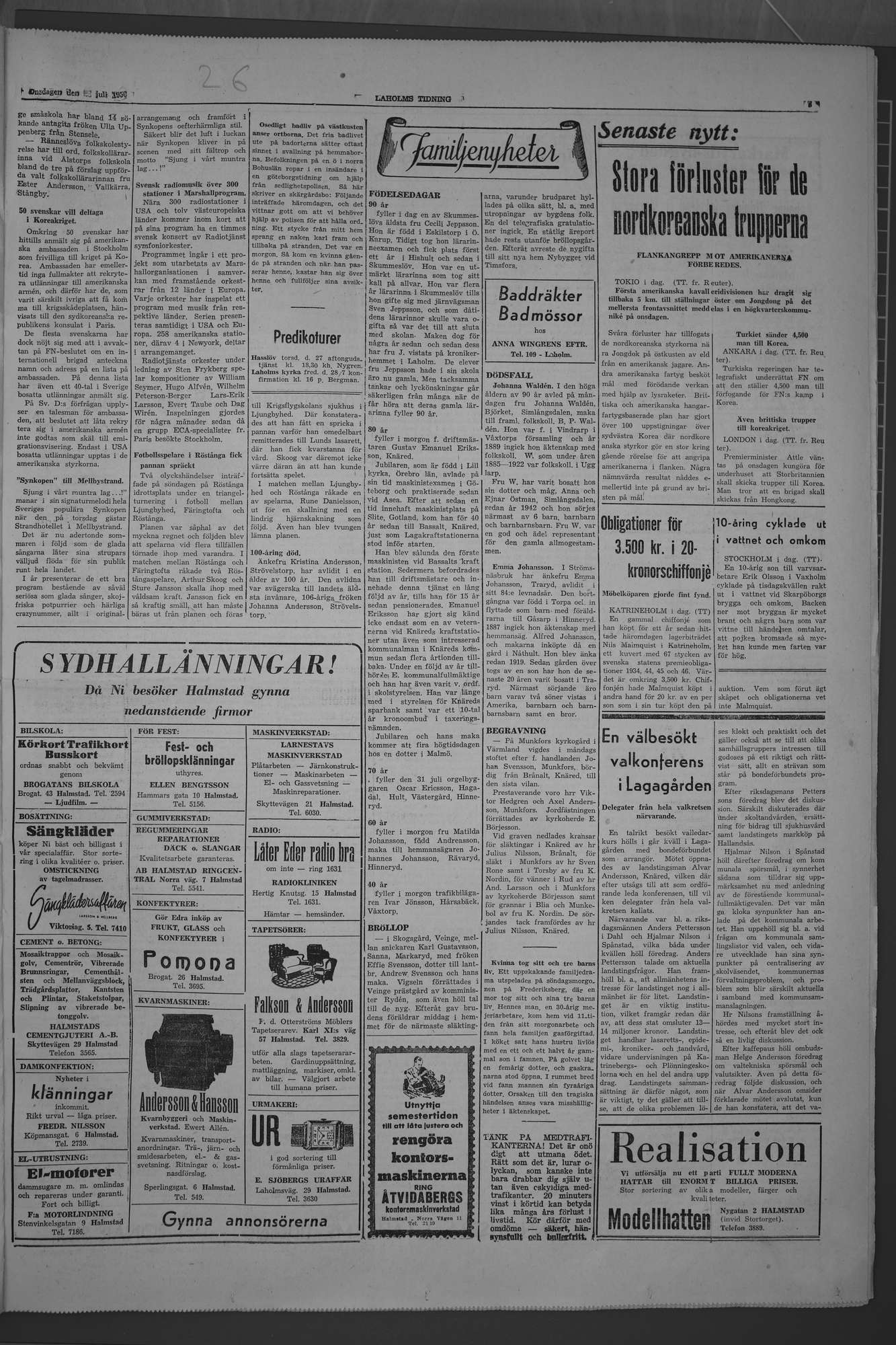 Laholms Tidning Onsdag 26 juli 1950, sida 3