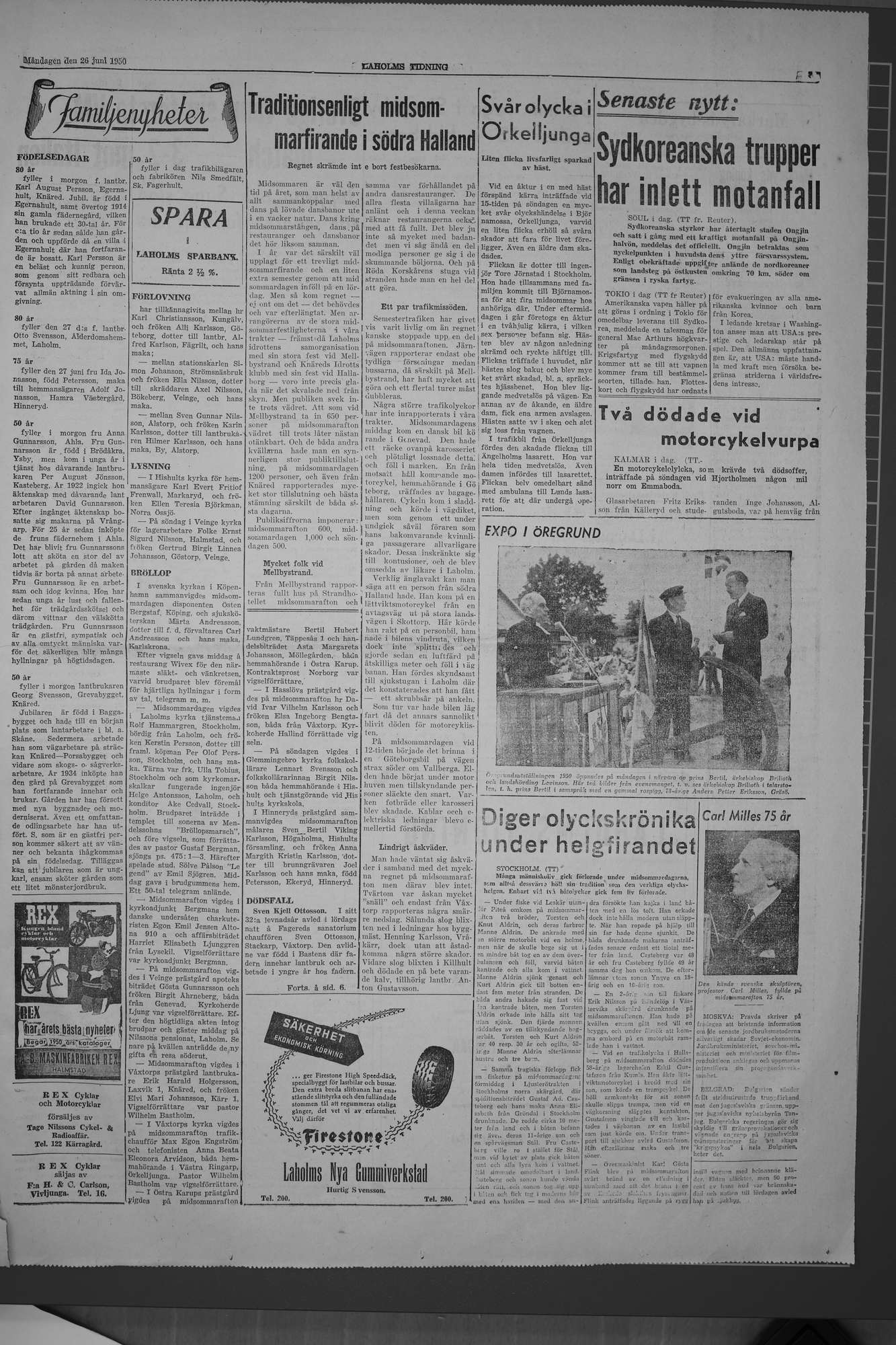 Laholms Tidning Måndag 26 juni 1950, sida 3