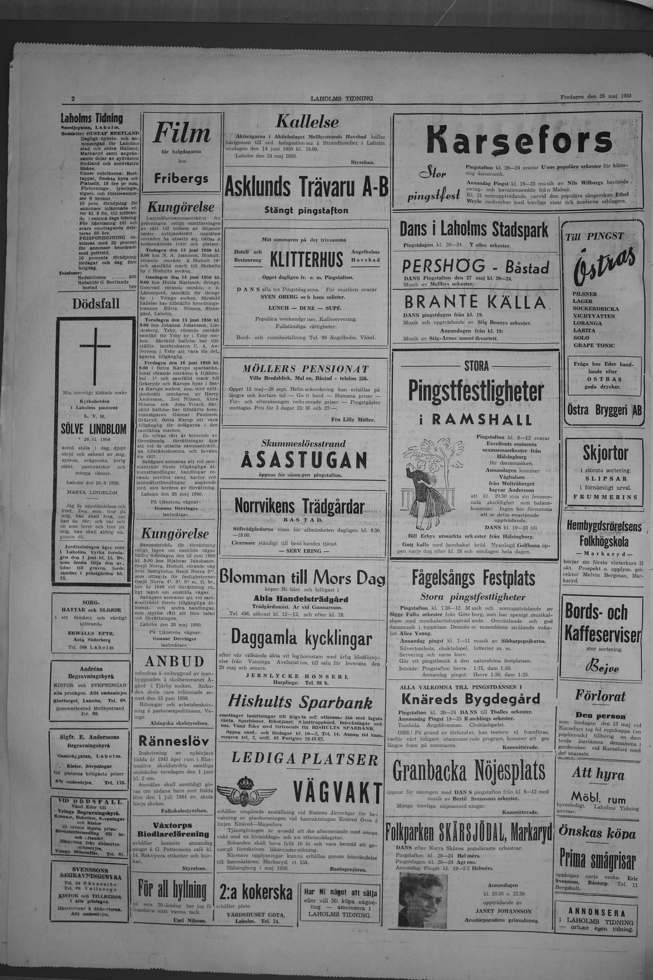 Laholms Tidning Fredag 26 maj 1950, sida 2