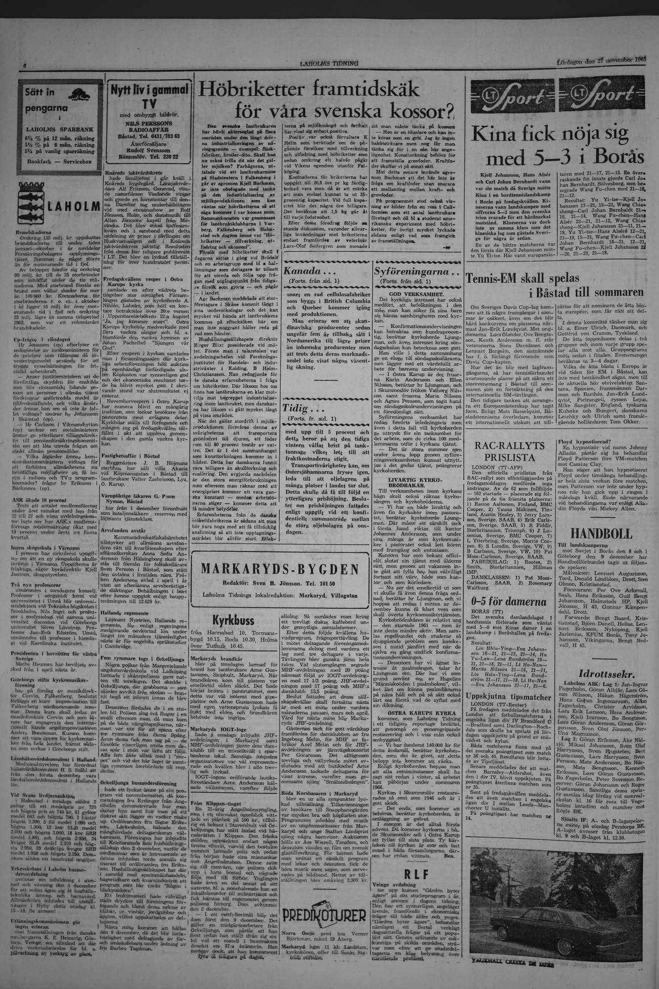 Laholms Tidning Lördag 27 november 1965, sida 6