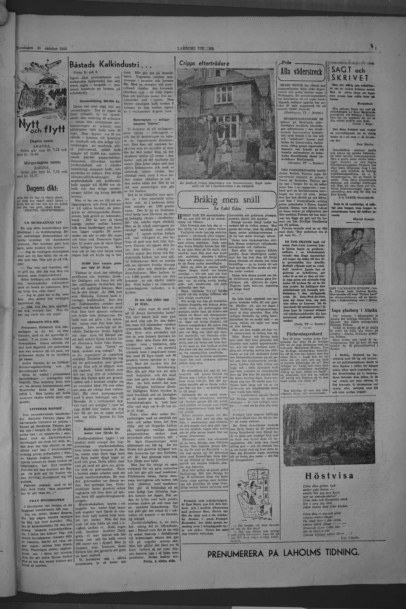 Laholms Tidning Torsdag 26 oktober 1950, sida 7
