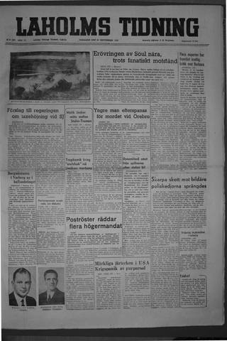 Förstasidan, Tisdag 26 september 1950