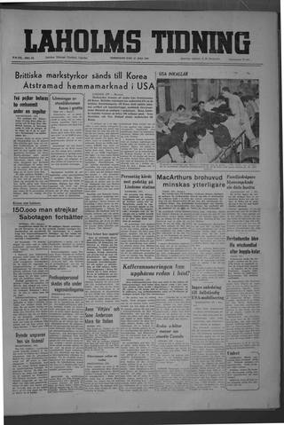 Förstasidan, Torsdag 27 juli 1950