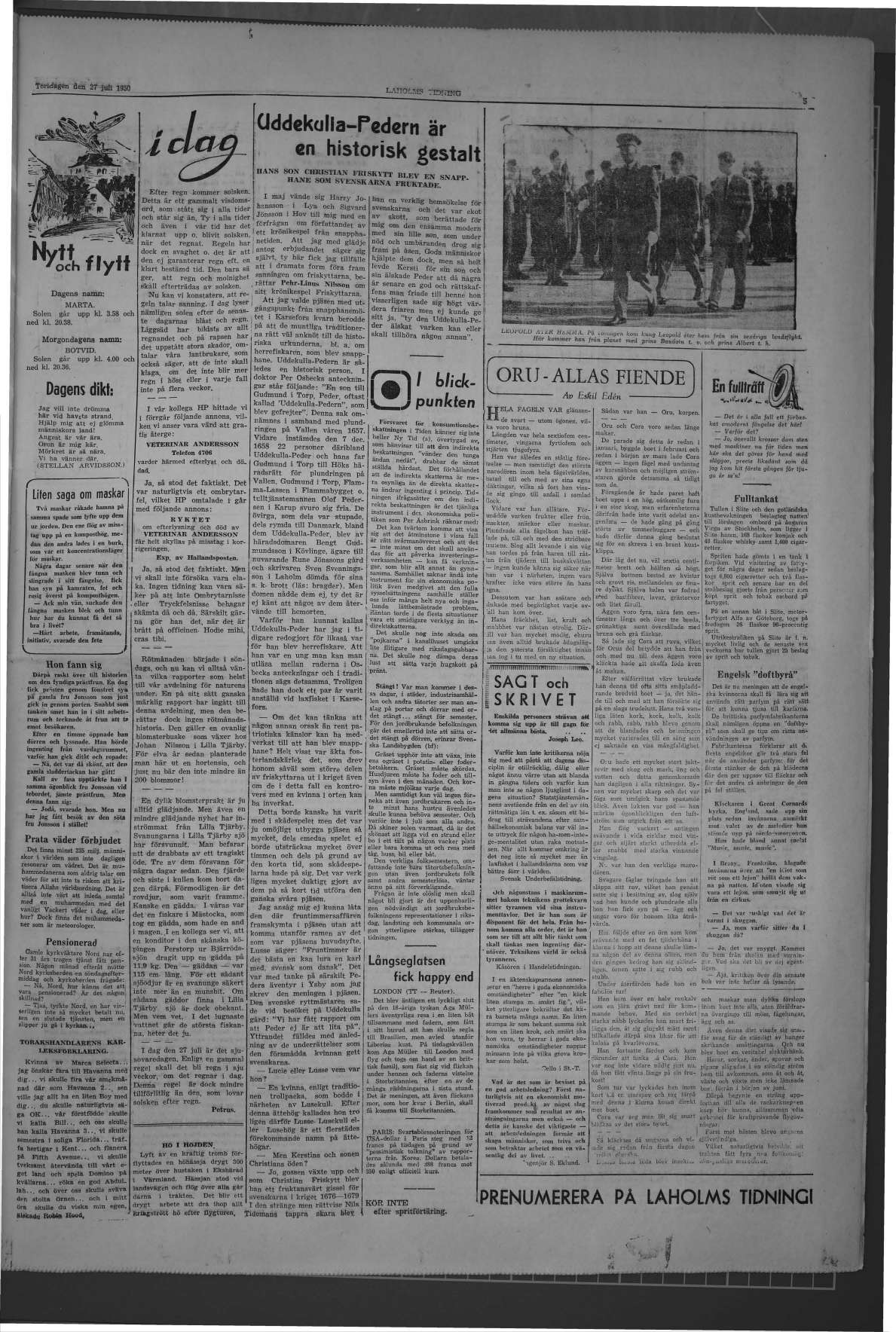 Laholms Tidning Torsdag 27 juli 1950, sida 5