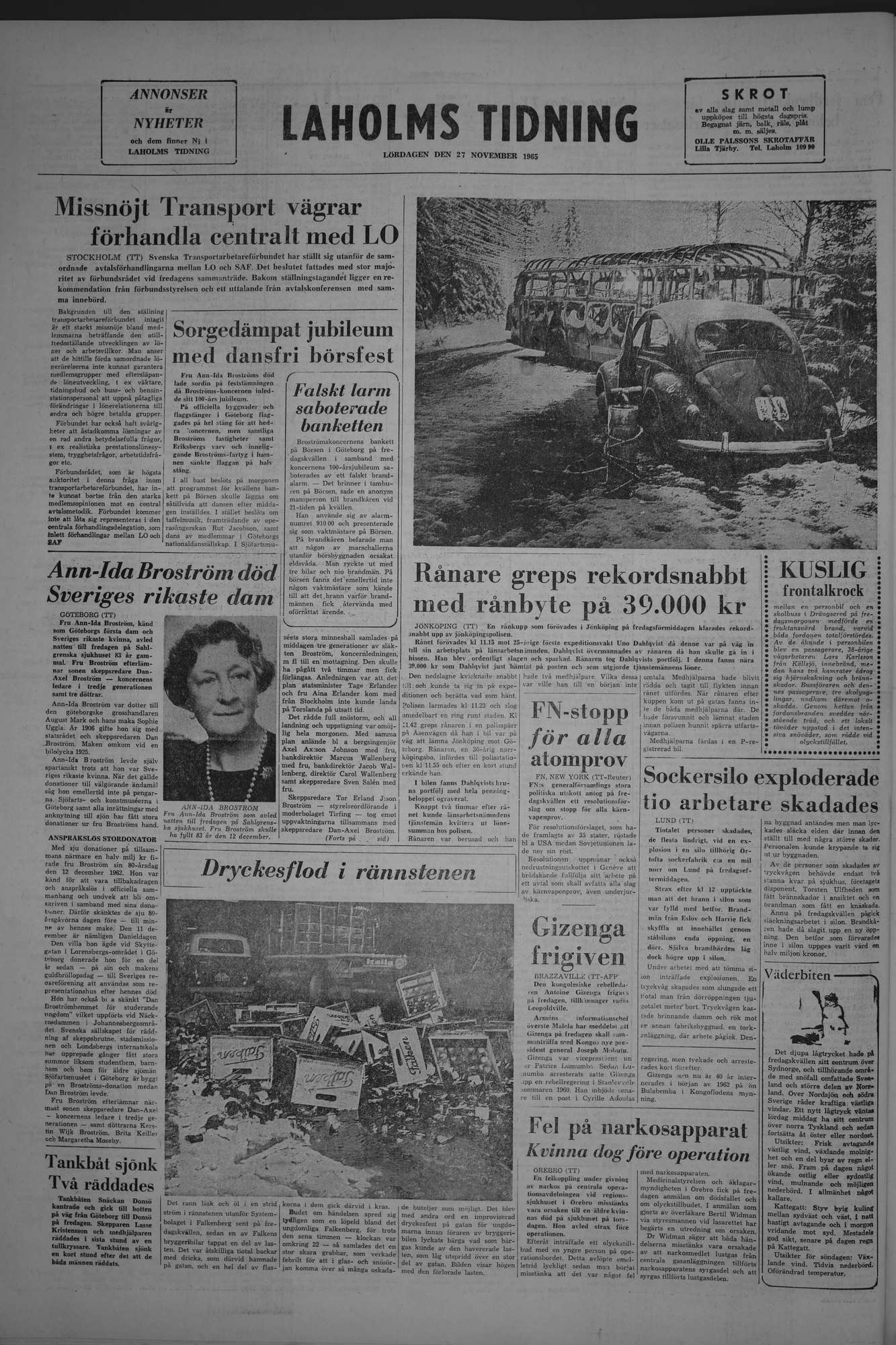 Laholms Tidning Lördag 27 november 1965, sida 8