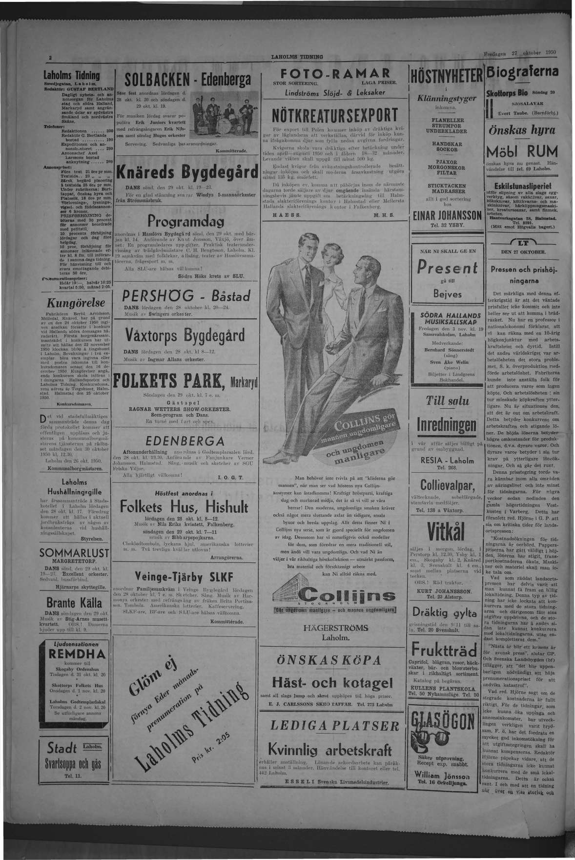 Laholms Tidning Fredag 27 oktober 1950, sida 2