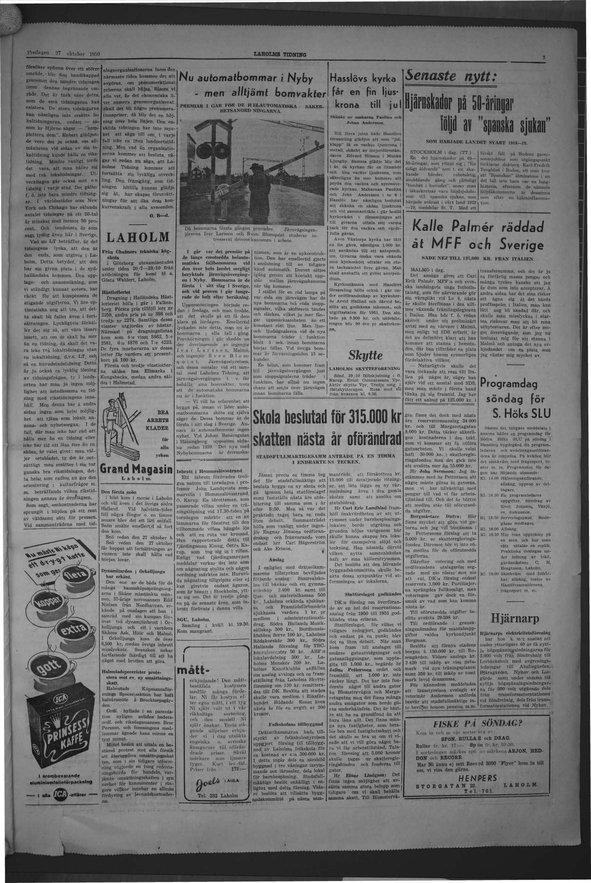 Laholms Tidning Fredag 27 oktober 1950, sida 3