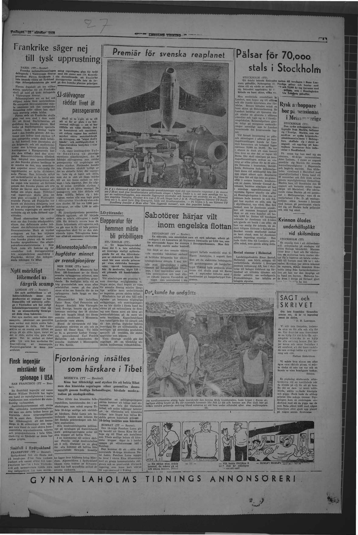 Laholms Tidning Fredag 27 oktober 1950, sida 5