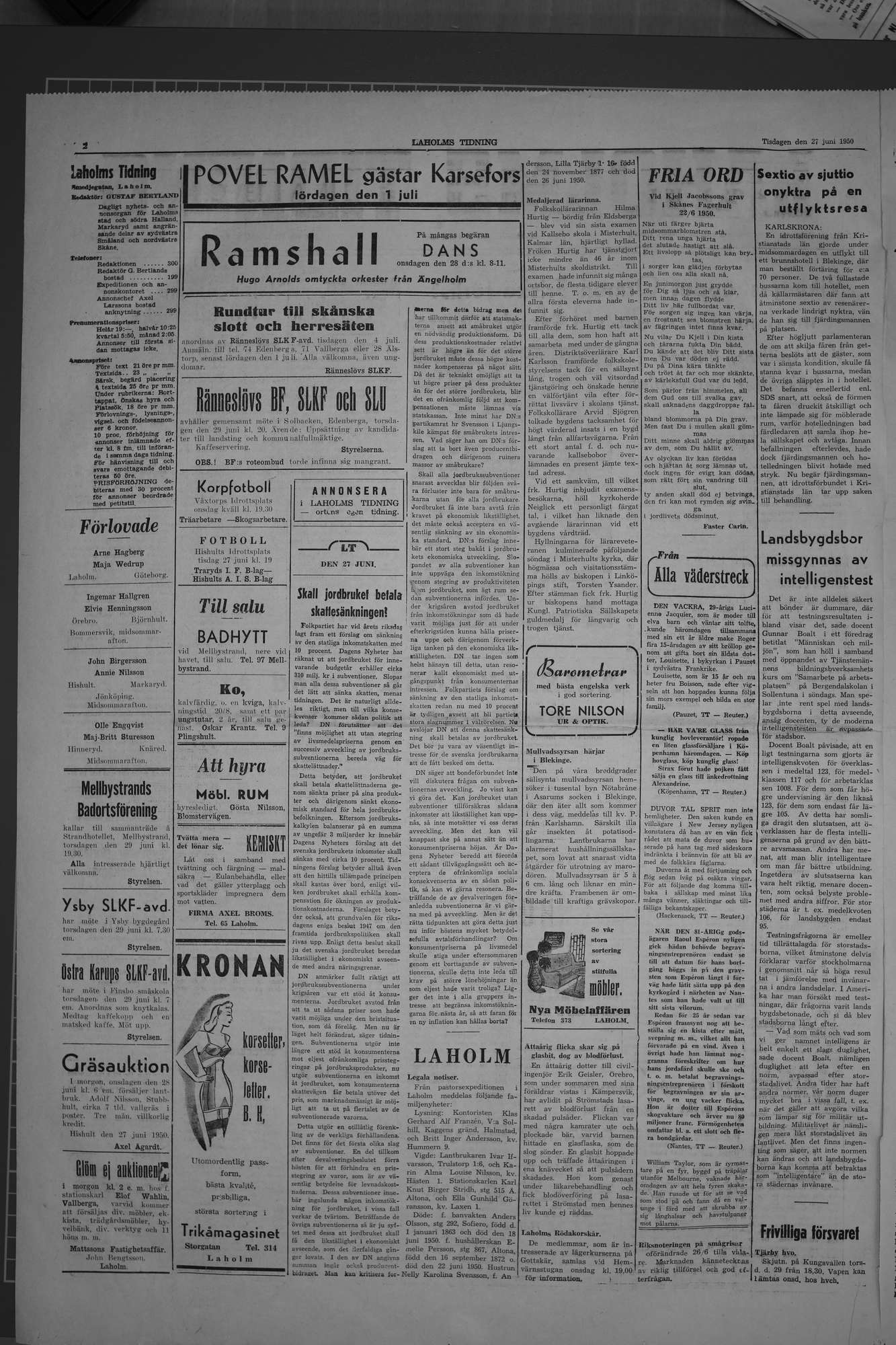 Laholms Tidning Tisdag 27 juni 1950, sida 2