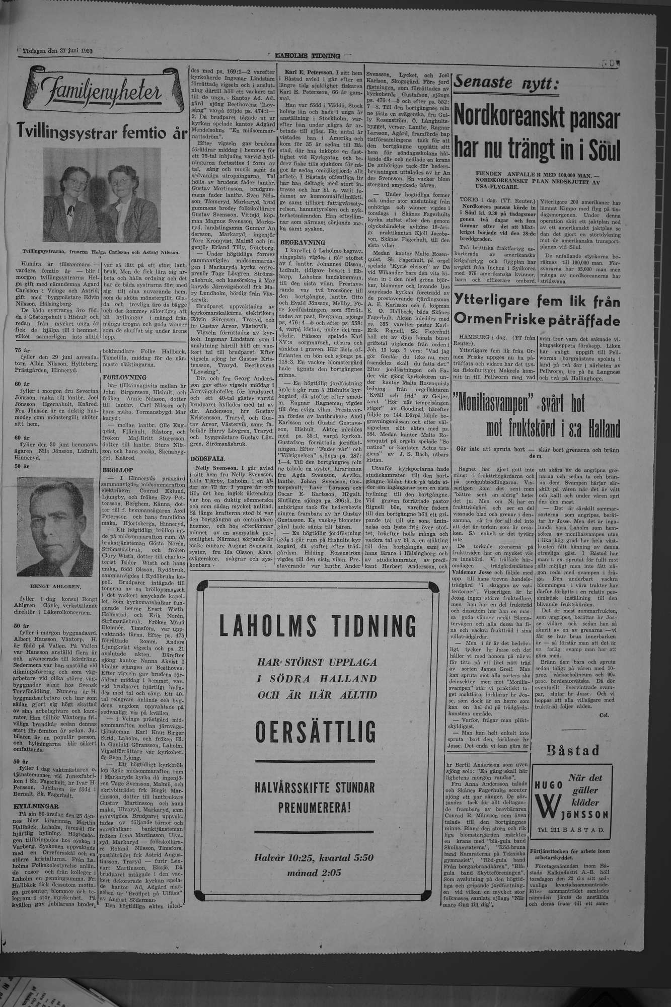 Laholms Tidning Tisdag 27 juni 1950, sida 3