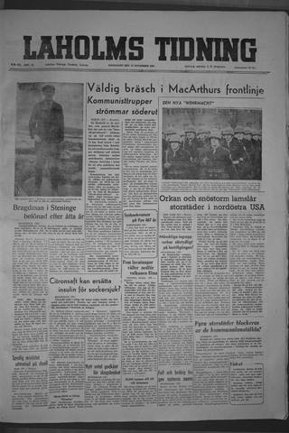 Förstasidan, Måndag 27 november 1950