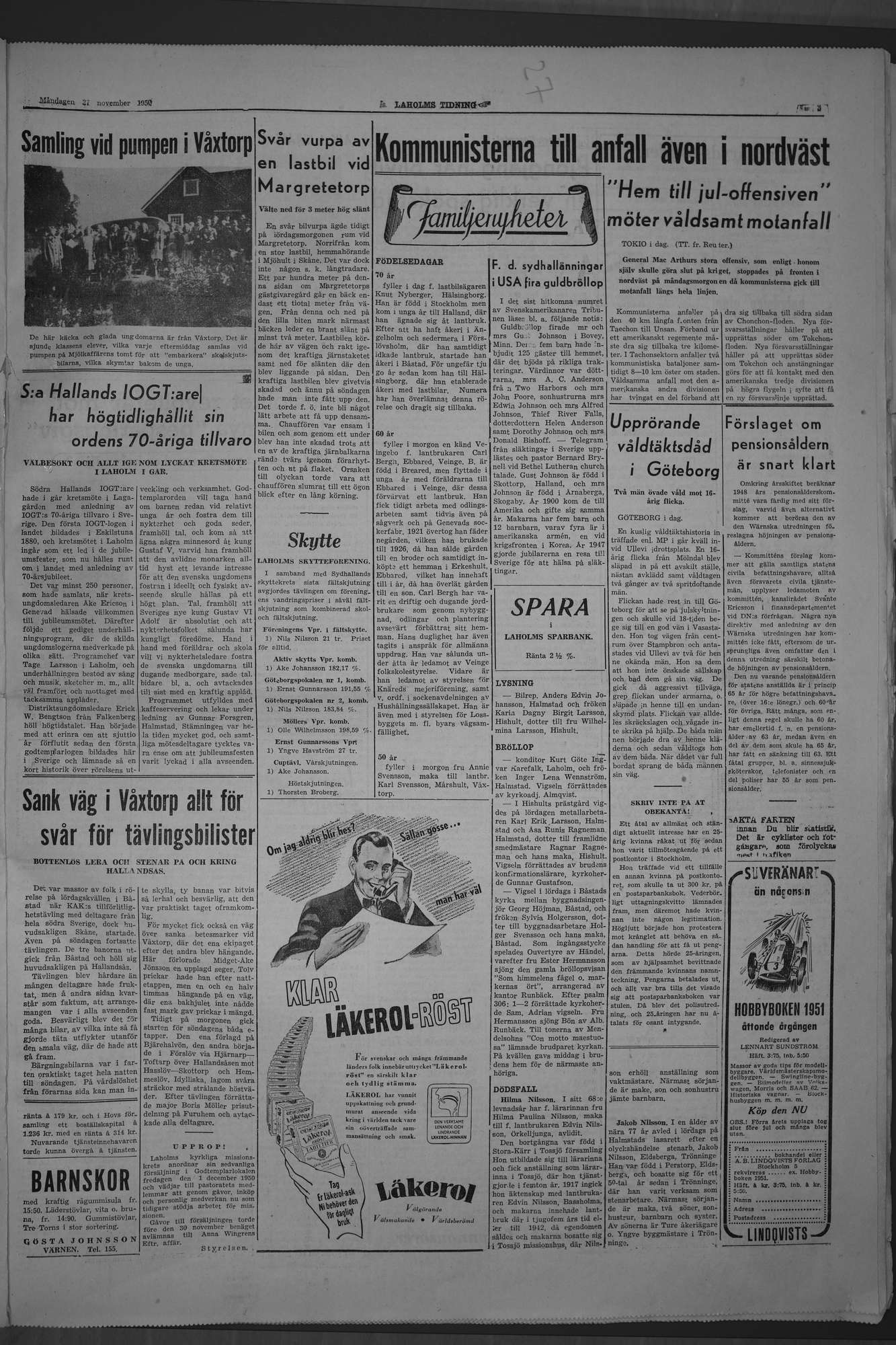 Laholms Tidning Måndag 27 november 1950, sida 3
