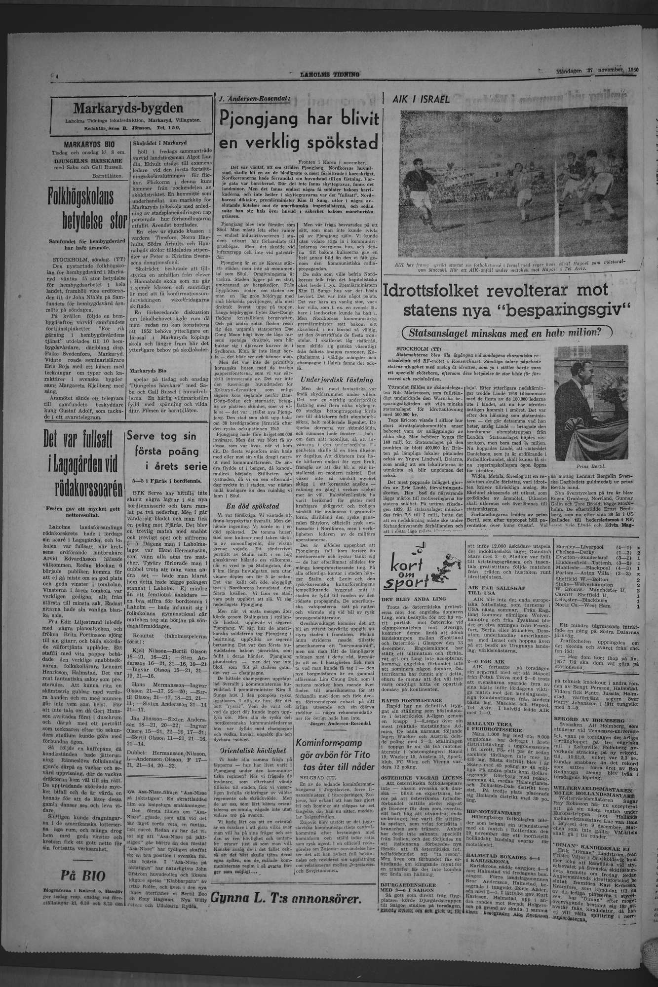 Laholms Tidning Måndag 27 november 1950, sida 4