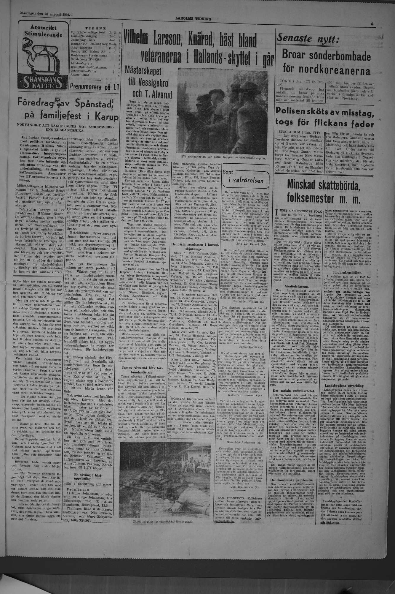 Laholms Tidning Måndag 28 augusti 1950, sida 3