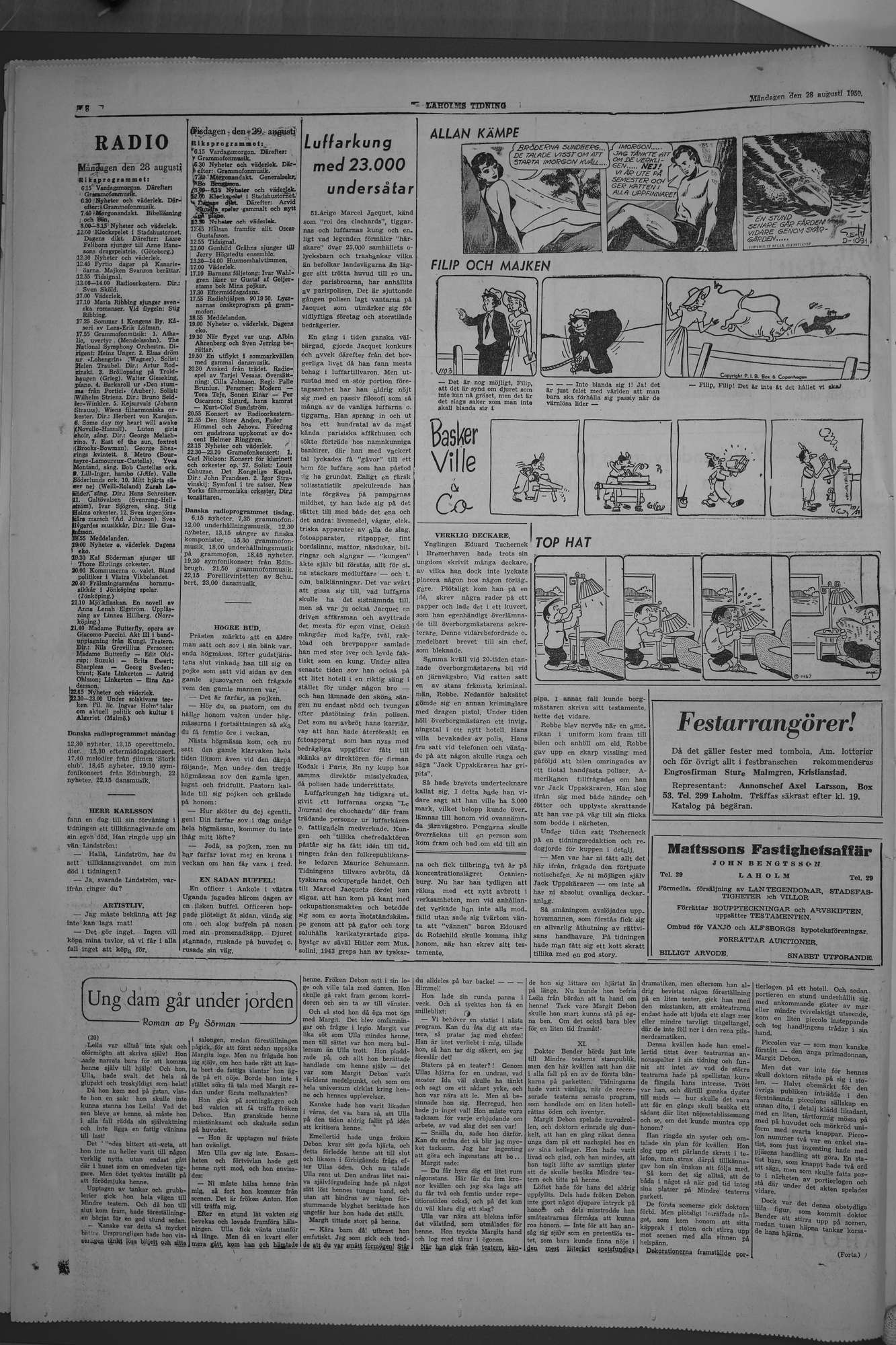 Laholms Tidning Måndag 28 augusti 1950, sida 8