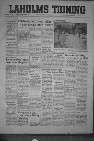 Förstasidan, Torsdag 28 december 1950